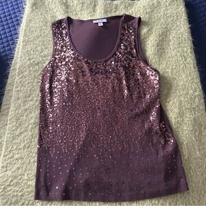 Sequin Embellished Brown Tank Top